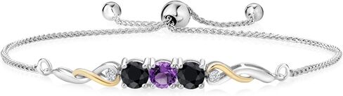 2-Tone Infinity Tennis Bracelet For Women | Gemstone Birthstone Black Sapphire and Accent Lab Grown Diamond | 925 Silver and 10K Yellow Gold | Round 5MM and 1.3MM | Fully Adjustable Up to 9 Inch in Saudi Arabia
