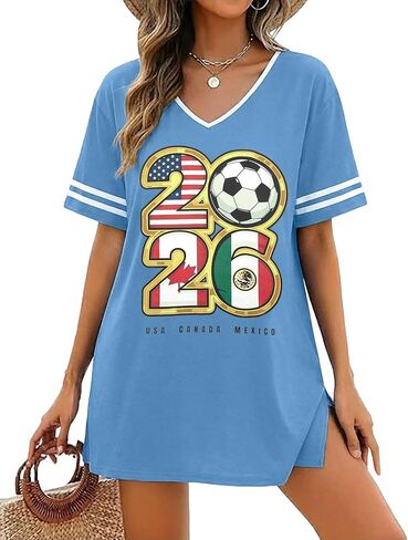 Soccer Cup 2026 Shirt Dress Women Soccer Season Dresses Game Day V-Neck Tshirt Dress Casual Short Sleeve Tops in Saudi Arabia