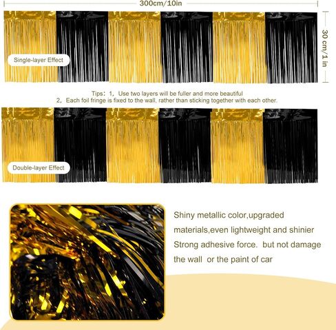 3 Pack 10 Feet Black Gold Tinsel Garland,Ideal Parade Float Decorations for Trailer,Foil Fringe Garland for Graduation,Carnival,Birthday,Party Decor,Indoor,Outdoor,Mall Stage,Decoration in Saudi Arabia