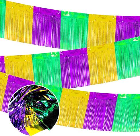 3 Pack 10 Feet Black Gold Tinsel Garland,Ideal Parade Float Decorations for Trailer,Foil Fringe Garland for Graduation,Carnival,Birthday,Party Decor,Indoor,Outdoor,Mall Stage,Decoration in Saudi Arabia