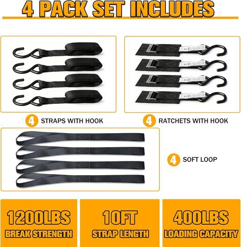 Motorcycle Tie-Down Straps with Cam Buckle, 1" x 10' | 1200 lbs Break Strenght for Dirt Bike ATV Truck Trailer(4-Pack) in Saudi Arabia