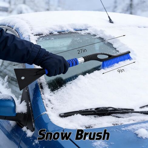 فرشاة الثلج - كاشطات ثلج للسيارة، كاشطات ثلج قابلة للفصل مقاس 27 بوصة مع قبضة إسفنجية مريحة للسيارات والشاحنات وسيارات الدفع الرباعي (ABS للخدمة الشاقة، فرشاة PVC، أزرق) in Kuwait