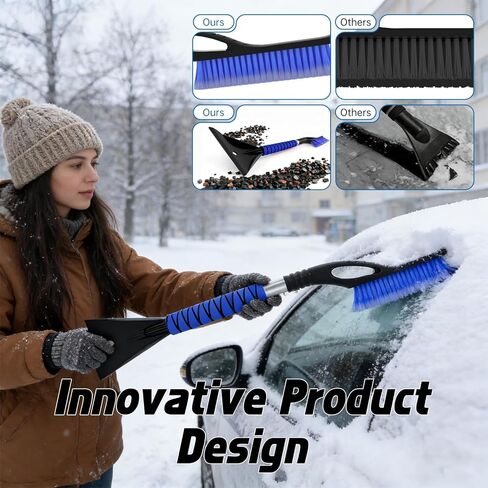 فرشاة الثلج - كاشطات ثلج للسيارة، كاشطات ثلج قابلة للفصل مقاس 27 بوصة مع قبضة إسفنجية مريحة للسيارات والشاحنات وسيارات الدفع الرباعي (ABS للخدمة الشاقة، فرشاة PVC، أزرق) in Kuwait