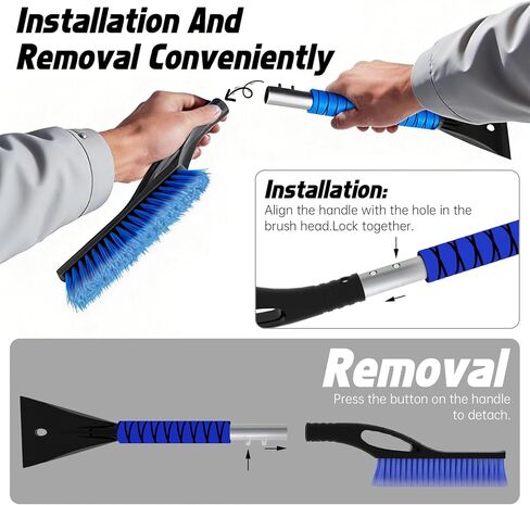 فرشاة الثلج - كاشطات ثلج للسيارة، كاشطات ثلج قابلة للفصل مقاس 27 بوصة مع قبضة إسفنجية مريحة للسيارات والشاحنات وسيارات الدفع الرباعي (ABS للخدمة الشاقة، فرشاة PVC، أزرق) in Kuwait