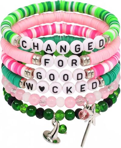 Elphaba Galinda Friendship Bracelets Magic Wand&Witch Hat Beaded Stretch Bracelet Gifts for Bff Couples Fans Party Dress Accessories Adults in Saudi Arabia