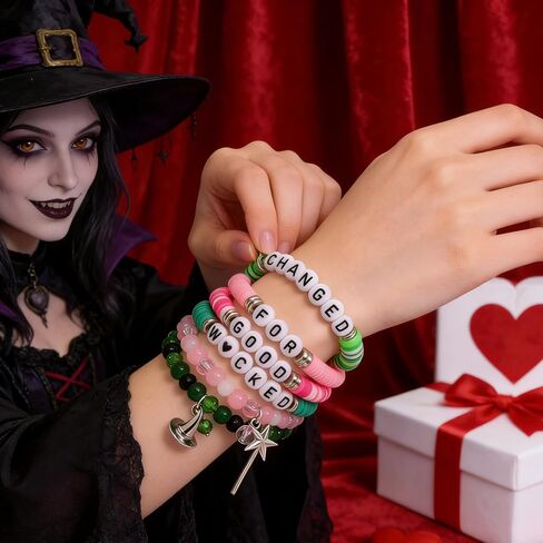 Elphaba Galinda Friendship Bracelets Magic Wand&Witch Hat Beaded Stretch Bracelet Gifts for Bff Couples Fans Party Dress Accessories Adults in Saudi Arabia