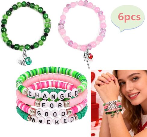 Elphaba Galinda Friendship Bracelets Magic Wand&Witch Hat Beaded Stretch Bracelet Gifts for Bff Couples Fans Party Dress Accessories Adults in Saudi Arabia