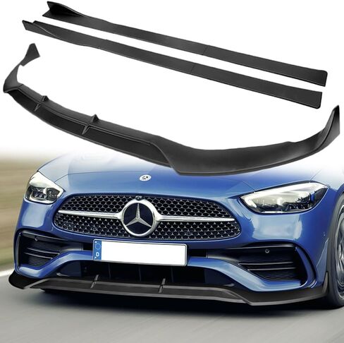 Q1-TECH، 9 قطع من وصلات الشفة الأمامية والتنورة الجانبية متوافقة مع 2022-2025 مرسيدس بنز C-Class W206 C43 / C300، مقسم الجسم الأمامي للشفاه ABS (كربون مطلي) in Kuwait