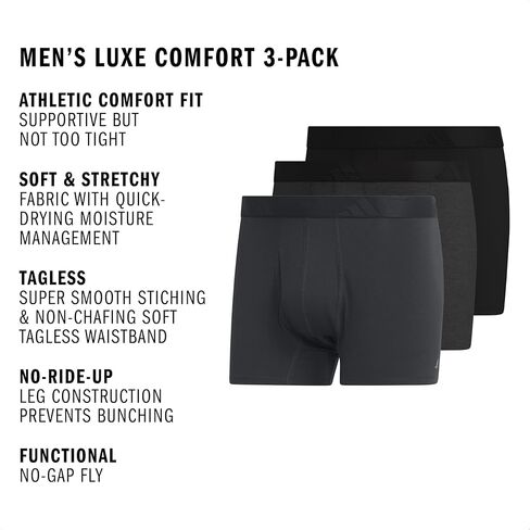 adidas Mens Luxe Underwear (3-Pack) Boxer Briefs or Trunks, Premium Ultra Soft Comfort in Saudi Arabia