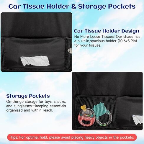 مظلات نوافذ السيارة، قطعتان و5 أكواب شفط، مظلة شمسية للسيارة للطفل مع حامل مناديل السيارة وجيب شبكي للتخزين للحماية من الحرارة والأشعة فوق البنفسجية، وإكسسوارات تخييم السيارة in Kuwait