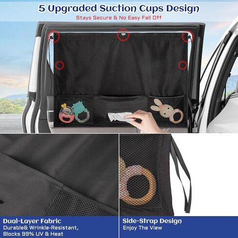 مظلات نوافذ السيارة، قطعتان و5 أكواب شفط، مظلة شمسية للسيارة للطفل مع حامل مناديل السيارة وجيب شبكي للتخزين للحماية من الحرارة والأشعة فوق البنفسجية، وإكسسوارات تخييم السيارة in Kuwait