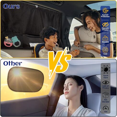 مظلات نوافذ السيارة، قطعتان و5 أكواب شفط، مظلة شمسية للسيارة للطفل مع حامل مناديل السيارة وجيب شبكي للتخزين للحماية من الحرارة والأشعة فوق البنفسجية، وإكسسوارات تخييم السيارة in Kuwait