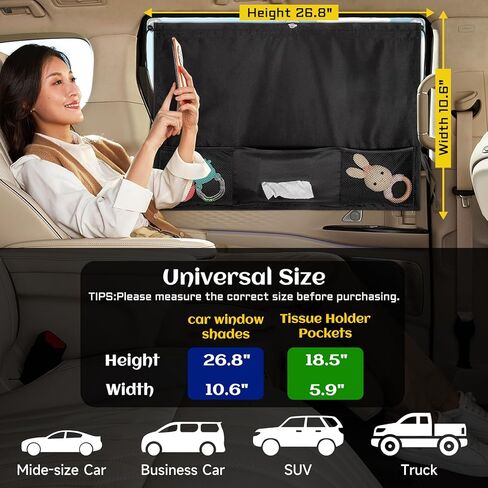 مظلات نوافذ السيارة، قطعتان و5 أكواب شفط، مظلة شمسية للسيارة للطفل مع حامل مناديل السيارة وجيب شبكي للتخزين للحماية من الحرارة والأشعة فوق البنفسجية، وإكسسوارات تخييم السيارة in Kuwait