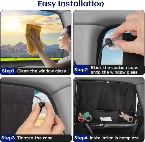 مظلات نوافذ السيارة، قطعتان و5 أكواب شفط، مظلة شمسية للسيارة للطفل مع حامل مناديل السيارة وجيب شبكي للتخزين للحماية من الحرارة والأشعة فوق البنفسجية، وإكسسوارات تخييم السيارة in Kuwait