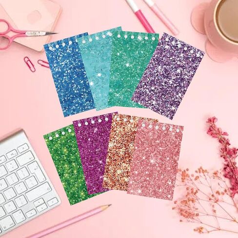 24Pcs Colorful Flash Theme Mini Notebooks Birthday Party Supplies Favors Goodie Bag Stuffers Glitter Colorful Little Pocket NotePads Gift Rewards Supplies for Party 8 Styles 25 Pages Each in Saudi Arabia