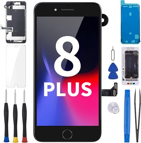 BESJMYT for iPhone 8 Plus Screen Replacement 5.5" Black with Home Button Repair Kit, 3D Touch LCD Display Digitizer Full Assembly with Glass Front Camera Speaker Sensor, Fix Tools A1864 A1897 A1898 in Saudi Arabia