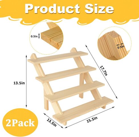Acrux7 2 Pack 4 Tier Wood Jewelry Earring Display Stand للبائعين، حوامل كب كيك خشبية متدرجة، حامل عرض خشبي قابل للفصل مع أخدود لبطاقة المجوهرات، كب كيك، البائعين بالتجزئة، الحفلات in Saudi Arabia
