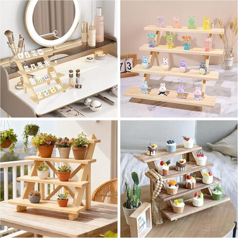 Acrux7 2 Pack 4 Tier Wood Jewelry Earring Display Stand للبائعين، حوامل كب كيك خشبية متدرجة، حامل عرض خشبي قابل للفصل مع أخدود لبطاقة المجوهرات، كب كيك، البائعين بالتجزئة، الحفلات in Saudi Arabia