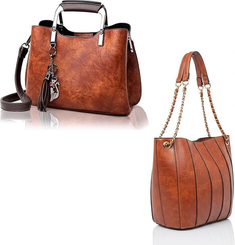 حقائب يد من الجلد النباتي البني من rofozzi للنساء، محفظة من الجلد الصناعي للنساء، محفظة كروس بمقبض علوي in Kuwait