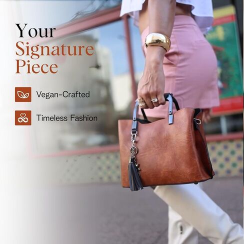 حقائب يد من الجلد النباتي البني من rofozzi للنساء، محفظة من الجلد الصناعي للنساء، محفظة كروس بمقبض علوي in Kuwait