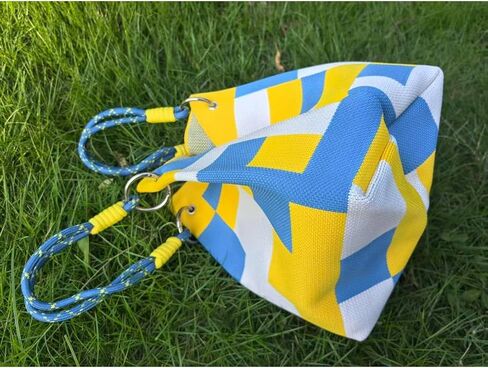 Canvas Color Block Bucket Bag,Rope Handle Tote with Metal Grommets, Casual Boho Beach Travel Handbag in Saudi Arabia