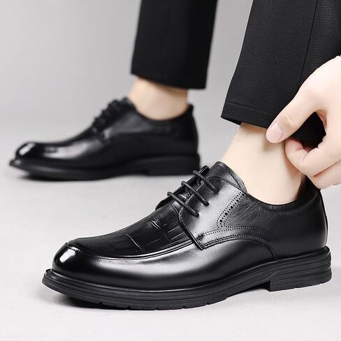 Men's Leather Formal Oxfords Classic Lace-up Comfortable Pointed Toe Derbys Dress Shoe Wedding Office Business Leather Shoe in Saudi Arabia