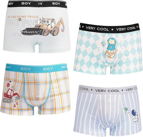 Boys Underwear 4 Pack, Kids Boxer Briefs 2-12 Years Soft Breathable Toddler Little Boys Boxer Shorts Dinosaur Space in Kuwait