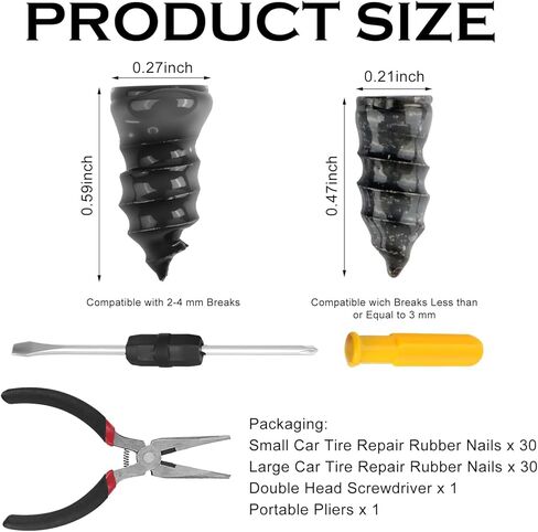 60 قطعة من سدادات الإطارات، براغي إصلاح الإطارات مع مفك براغي 2 في 1 وكماشة أنف بإبرة، مجموعة سدادات الإطارات ذاتية التنصت لإصلاح الثقب السريع في إطارات السيارات والدراجات النارية والشاحنات in Kuwait