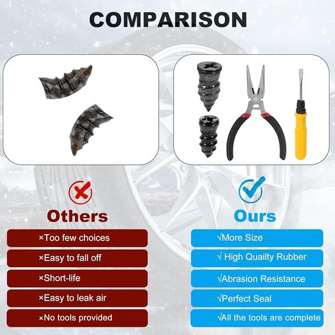 60 قطعة من سدادات الإطارات، براغي إصلاح الإطارات مع مفك براغي 2 في 1 وكماشة أنف بإبرة، مجموعة سدادات الإطارات ذاتية التنصت لإصلاح الثقب السريع في إطارات السيارات والدراجات النارية والشاحنات in Kuwait