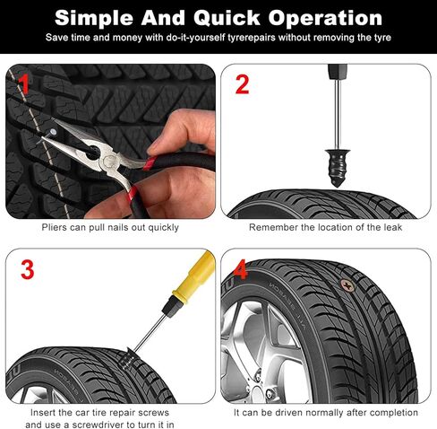 60 قطعة من سدادات الإطارات، براغي إصلاح الإطارات مع مفك براغي 2 في 1 وكماشة أنف بإبرة، مجموعة سدادات الإطارات ذاتية التنصت لإصلاح الثقب السريع في إطارات السيارات والدراجات النارية والشاحنات in Kuwait