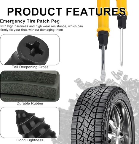 60 قطعة من سدادات الإطارات، براغي إصلاح الإطارات مع مفك براغي 2 في 1 وكماشة أنف بإبرة، مجموعة سدادات الإطارات ذاتية التنصت لإصلاح الثقب السريع في إطارات السيارات والدراجات النارية والشاحنات in Kuwait