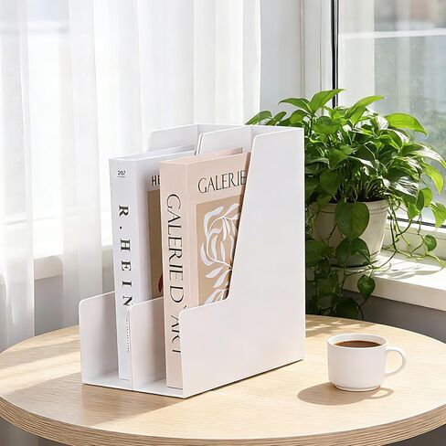 حامل ملفات المجلات العمودي، منظم مكتب وتخزين للمجلات والمجلدات وأجهزة الكمبيوتر المحمولة والأظرف، منظم ملفات سطح المكتب متعدد الأغراض للمنزل والمكتب والفصول الدراسية، 4 عبوات، أبيض in Saudi Arabia