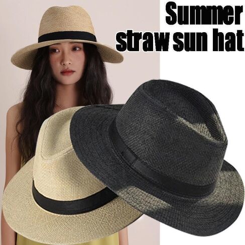 Summer Straw Sun Hats for Women Men, Wide Brim UV Protection, Unisex Oversize Jazz Top Hat for Big Heads, Foldable Beach Hat in Saudi Arabia