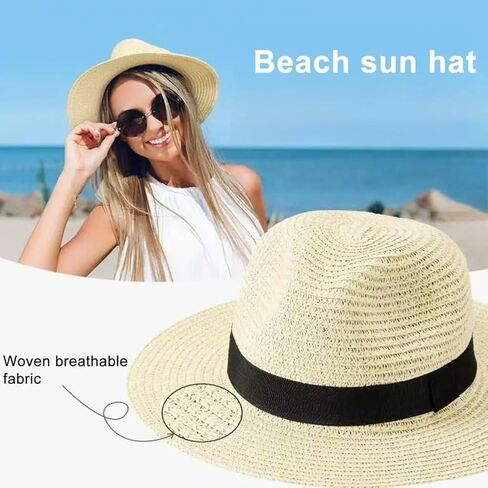 Summer Straw Sun Hats for Women Men, Wide Brim UV Protection, Unisex Oversize Jazz Top Hat for Big Heads, Foldable Beach Hat in Saudi Arabia