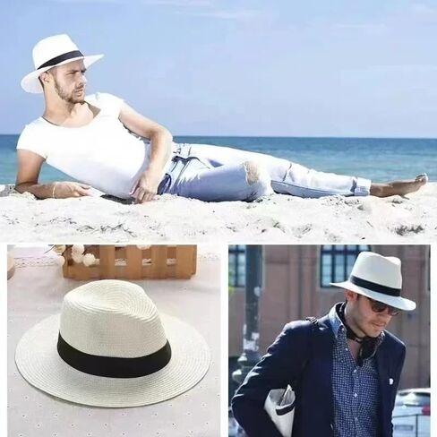 Summer Straw Sun Hats for Women Men, Wide Brim UV Protection, Unisex Oversize Jazz Top Hat for Big Heads, Foldable Beach Hat in Saudi Arabia