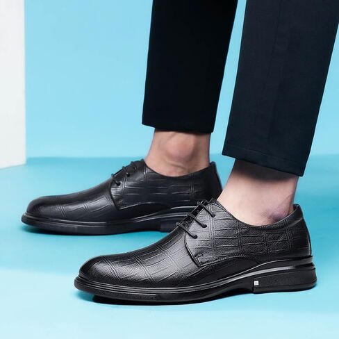 Men's Business Dress Casual Shoes Round-toe Mid-heeled Lace-up Shoes wear-resistant Breathable Versatile Soft-soled Comfortable Shoes for Men in Saudi Arabia