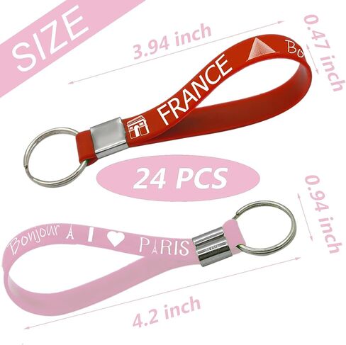 CupaPlay 24PCS France Paris Rubber Keychains Party Favors - French Paris Themed Birthday Party Supplies Decorations Goodie Bag Stuffers Favor Silicone Keyrings in Saudi Arabia