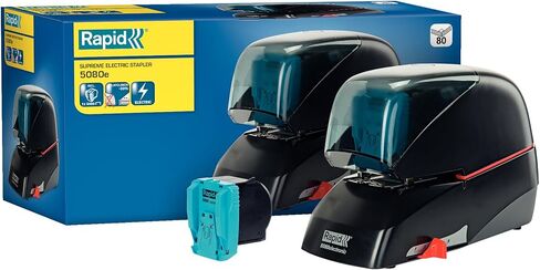 Rapid Supreme 5080e Contactless Electric Stapler, 80 Sheet Capacity, Mains Powered with Global Plug, Flat Clinch Stapling, Staples Included, Metal and Plastic, Black, 20993410 in Saudi Arabia