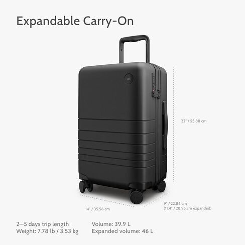 حقيبة مونوس قابلة للتوسيع (22 بوصة)، حقيبة دوارة خفيفة الوزن مع قفل TSA، معتمدة من شركة الطيران، أسود منتصف الليل in Kuwait