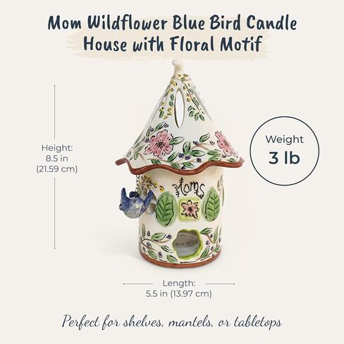 Blue Sky Clayworks Mom Wildflower Blue Bird Candle House, Ceramic, 6" L x 6" W x 9" H, Garden Thank-You Glow in Kuwait