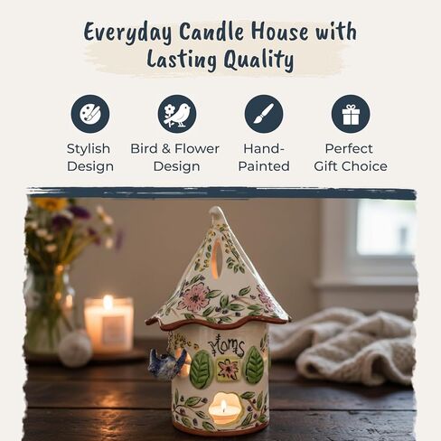 Blue Sky Clayworks Mom Wildflower Blue Bird Candle House, Ceramic, 6" L x 6" W x 9" H, Garden Thank-You Glow in Kuwait