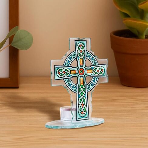 Celtic Cross Glass Standing Cross Decor, Stable Freestanding Tabletop Mantel Shelf Decor, St. Patrick’s Day Religious Gift Saint Patrick Cross in Saudi Arabia