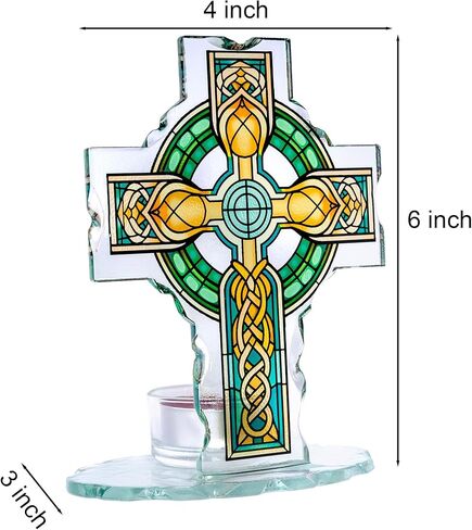 Celtic Cross Glass Standing Cross Decor, Stable Freestanding Tabletop Mantel Shelf Decor, St. Patrick’s Day Religious Gift Saint Patrick Cross in Saudi Arabia