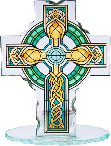 Celtic Cross Glass Standing Cross Decor, Stable Freestanding Tabletop Mantel Shelf Decor, St. Patrick’s Day Religious Gift Saint Patrick Cross in Saudi Arabia