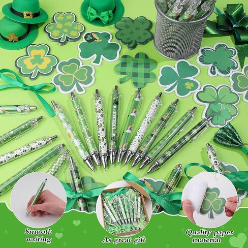 108 قطعة من أقلام عيد القديس باتريك والملاحظات اللاصقة السائبة باللون الأخضر نبات النفل مذكرة لاصقة مع أشرطة هدايا زملاء العمل لهدايا عيد القديس باتريك الثابتة والمكاتب والفصول الدراسية in Kuwait
