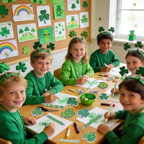 108 قطعة من أقلام عيد القديس باتريك والملاحظات اللاصقة السائبة باللون الأخضر نبات النفل مذكرة لاصقة مع أشرطة هدايا زملاء العمل لهدايا عيد القديس باتريك الثابتة والمكاتب والفصول الدراسية in Kuwait