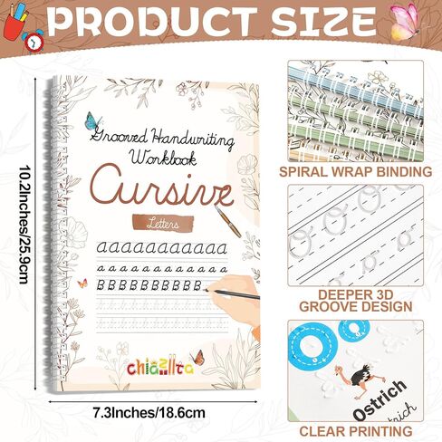 chiazllta 4 Pack Grooved Cursive Handwriting Practice Kit with Disappearing Ink Pens Magic Reusable Grooved Cursive Writing Workbooks Copybook for Beginners （Words&Sentence&Reading&Letters in Saudi Arabia