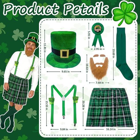مجموعة أزياء عيد القديس باتريك مكونة من 9 قطع، تتضمن قبعة Leprechaun لحية الكبار الأيرلندية المنقوشة باللون الأخضر وزوجًا من الجوارب الطويلة وكوبين وشارة للرجال والنساء in Kuwait