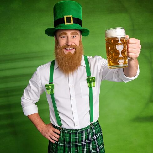 مجموعة أزياء عيد القديس باتريك مكونة من 9 قطع، تتضمن قبعة Leprechaun لحية الكبار الأيرلندية المنقوشة باللون الأخضر وزوجًا من الجوارب الطويلة وكوبين وشارة للرجال والنساء in Kuwait