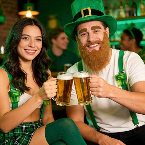 مجموعة أزياء عيد القديس باتريك مكونة من 9 قطع، تتضمن قبعة Leprechaun لحية الكبار الأيرلندية المنقوشة باللون الأخضر وزوجًا من الجوارب الطويلة وكوبين وشارة للرجال والنساء in Kuwait